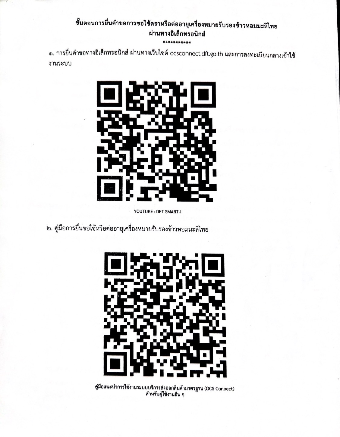 ขอเชิญชวนเกษตรกรยื่นขอใช้หรือต่ออายุเครื่องหมายรับรองข้าวหอมมะลิไทยทางออนไลน์